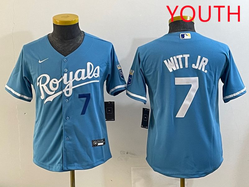 Youth Kansas City Royals #7 Witt jr Light Blue Game 2025 Nike MLB Jersey style 3